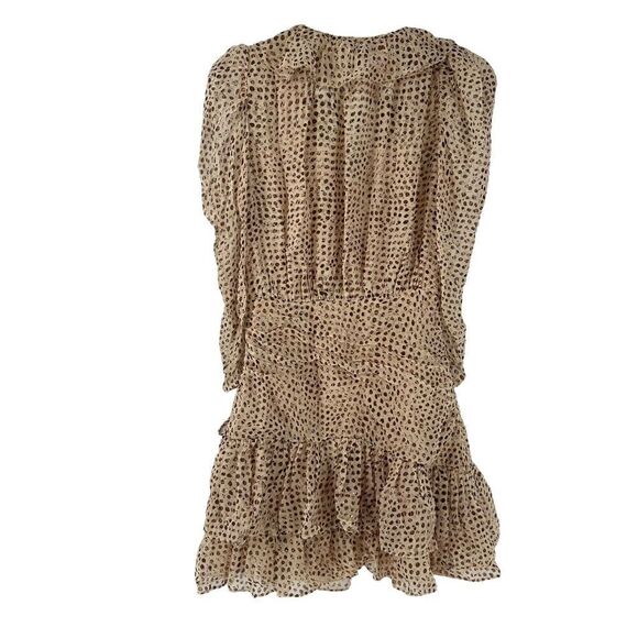 Ulla Johnson Dress Cecily Leopard Dot Mini Ruched Ruffle Silk Size 0 Metallic - Picture 9 of 10